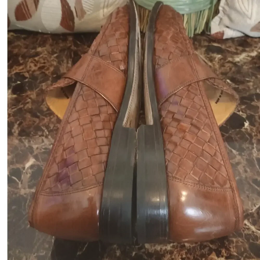 Men's  Johnston & Murphy Woven Leather Cognac Penny Loafers - Size 9.5 M